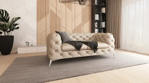 Valentin - Chesterfield Sofa 2-Sitzer mit Silber Metall Füßen