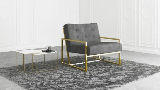 Vincent - Loungesessel mit Goldenen Metall Füßen aus Samtstoff