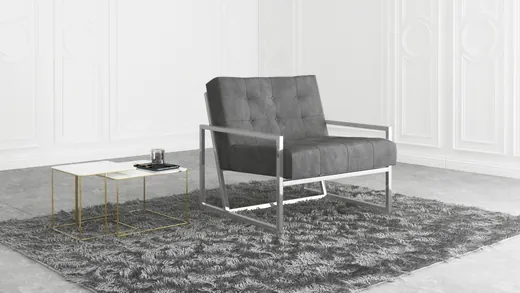 Vincent - Loungesessel mit Silber Metall Füßen aus Samtstoff