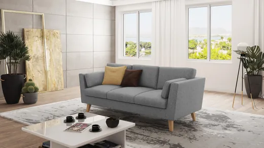 Violet - Sofa 3-Sitzer mit Holzfüßen im skandinavischen Stil