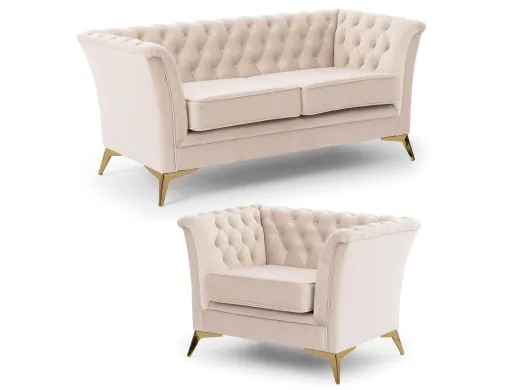 Whitby - Chesterfield Luxus Polstergarnitur 2+1 aus Samt mit goldenen, silbernen oder schwarzen Füßen