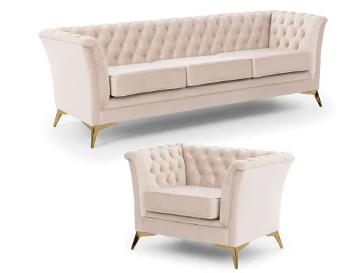 Whitby - Chesterfield Luxus Polstergarnitur 3+1 aus Samt mit goldenen, silbernen oder schwarzen Füßen