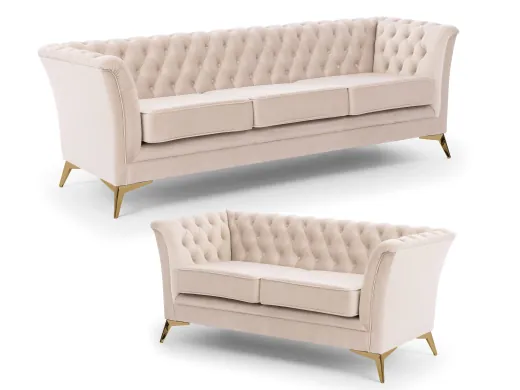 Whitby - Chesterfield Luxus Polstergarnitur 3+2 aus Samt mit goldenen, silbernen oder schwarzen Füßen