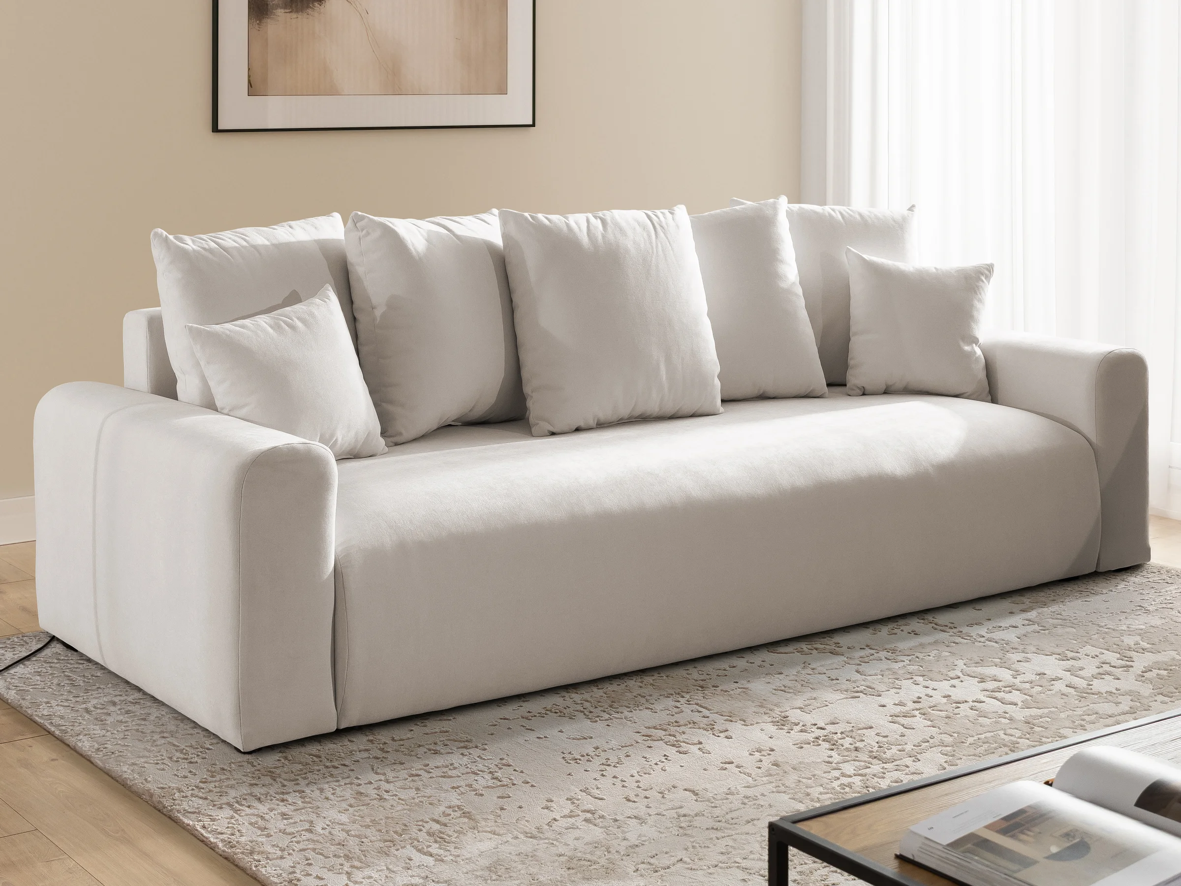 Calma - Komfortables 4-Sitzer Schlafsofa im Bumpy-Design mit Bettkasten aus weichem Webstoff