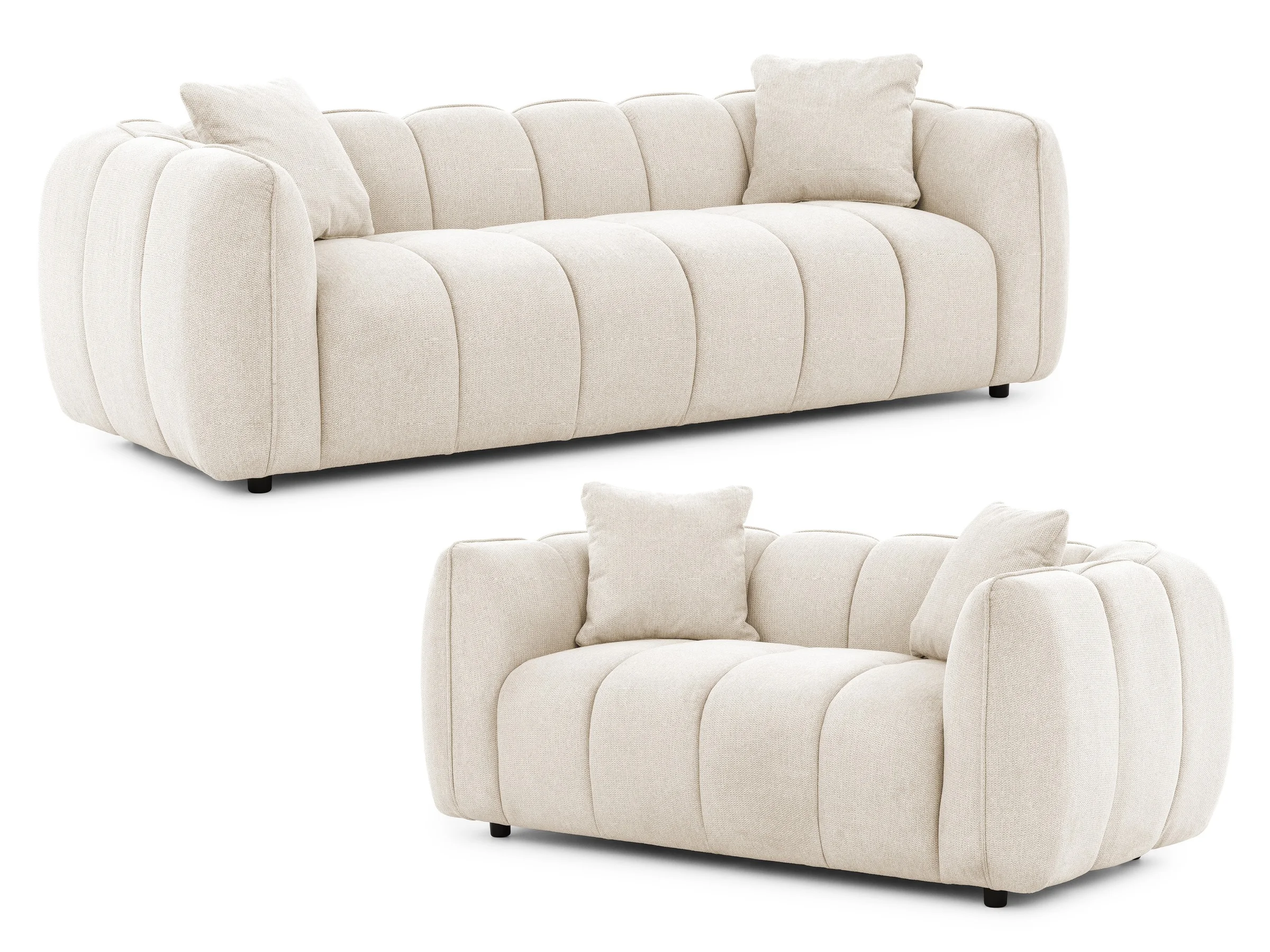 Nubira - Komfortable Polstergarnitur 3+2 in tief gesteppter Bubble-Optik aus weichem Strukturstoff mit modernem Design
