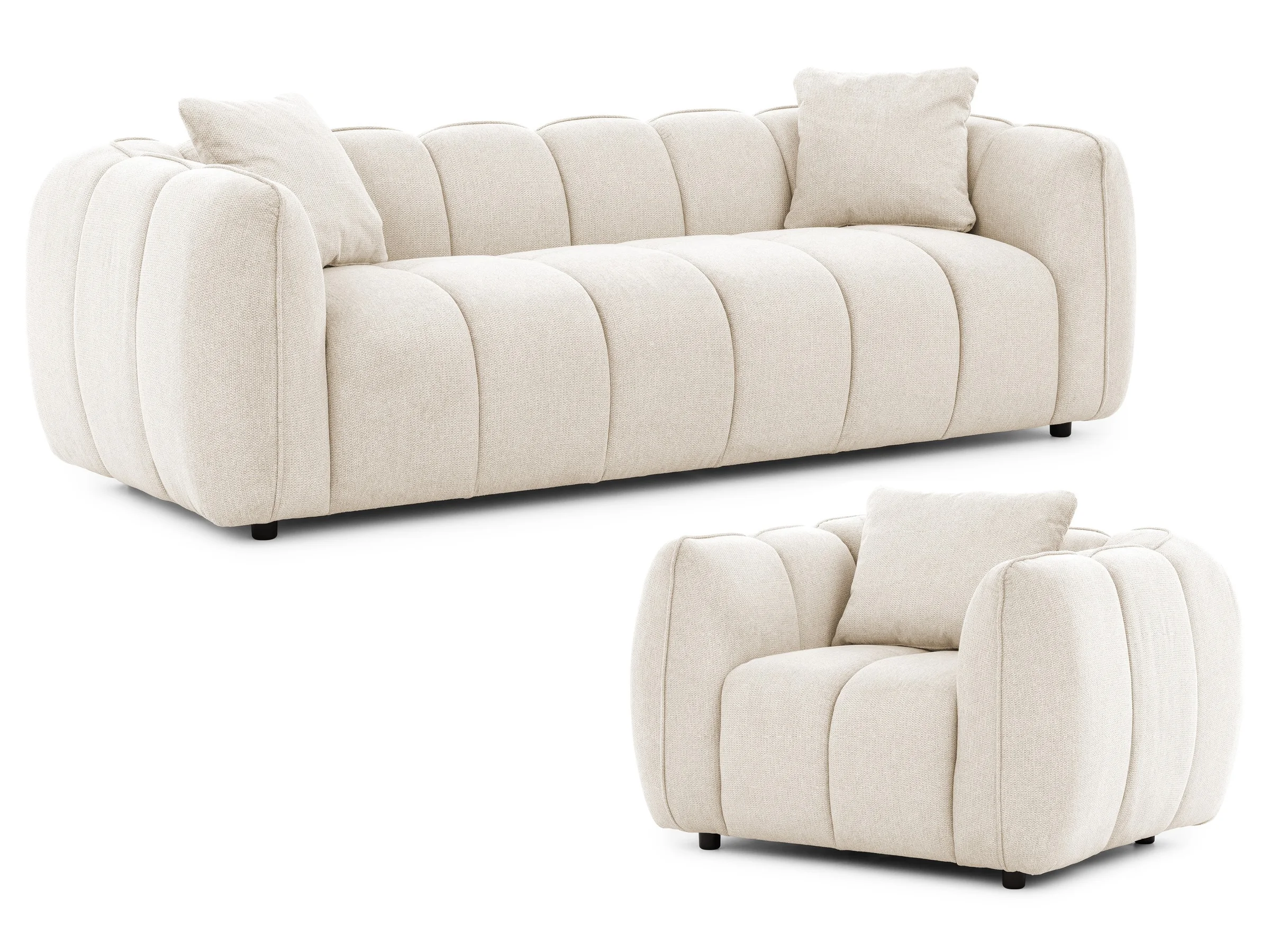 Nubira - Komfortable Polstergarnitur 3+1 in tief gesteppter Bubble-Optik aus weichem Strukturstoff mit modernem Design