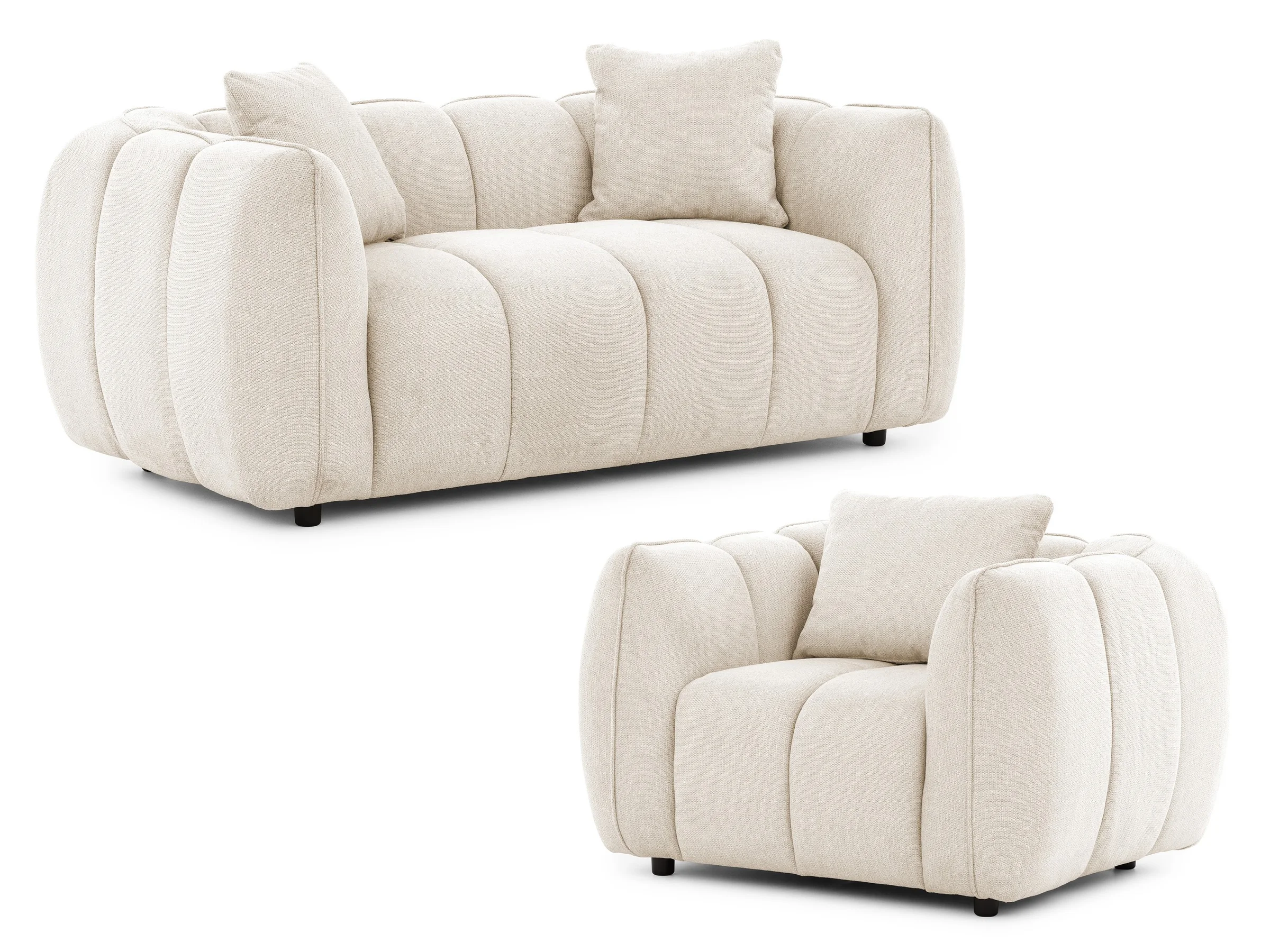 Nubira - Komfortable Polstergarnitur 2+1 in tief gesteppter Bubble-Optik aus weichem Strukturstoff mit modernem Design